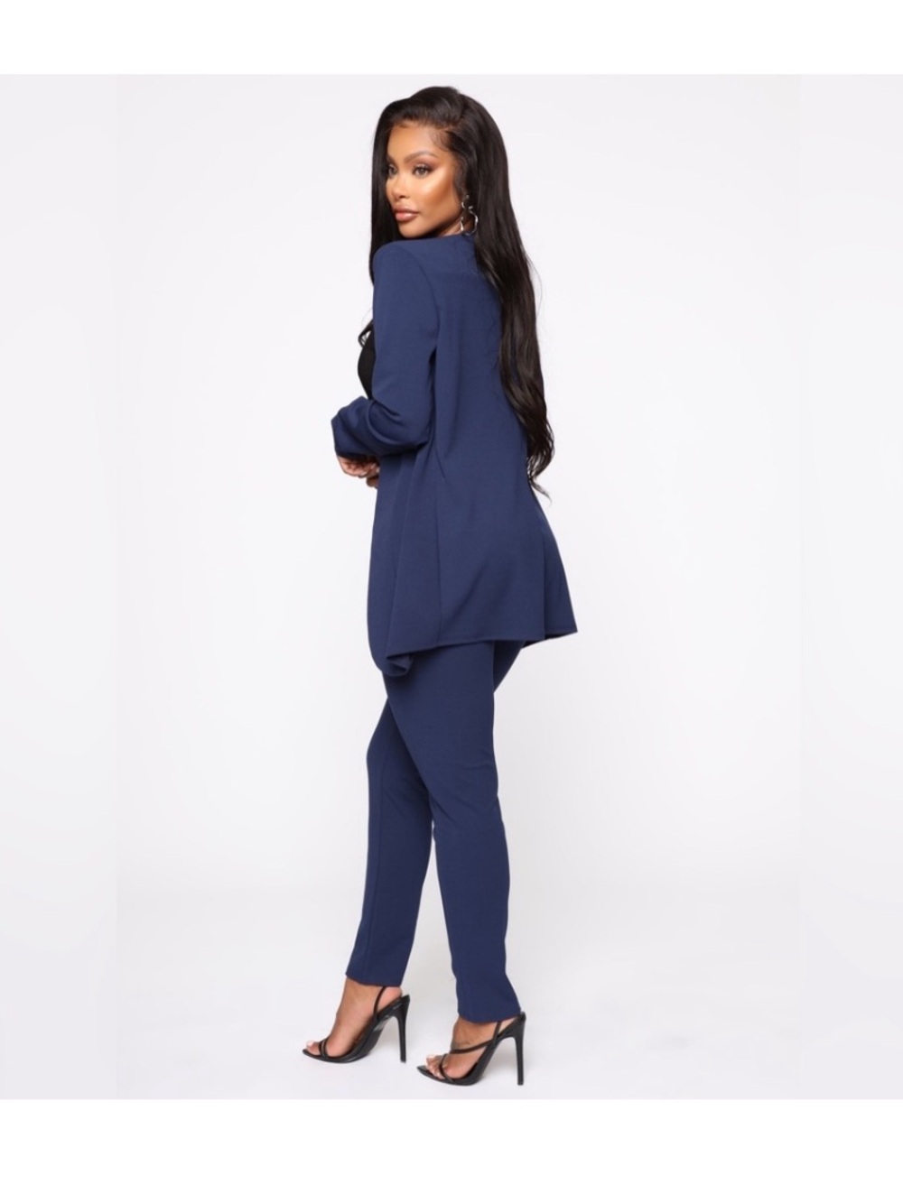 Fashion Nova Navy Ponte Knit Blazer & Trouser Set